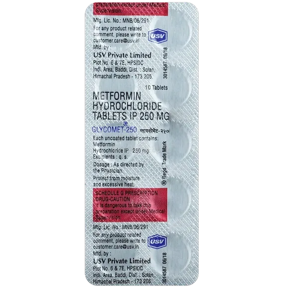 glycomet 250mg tablet 10's